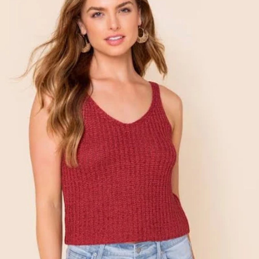 NEW Francesca's L Burgundy V Neck Sweater Tank Top